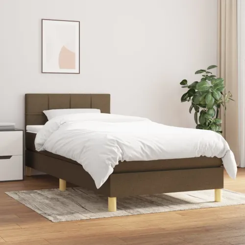 Boxspring - Krevet s oprugama i madracem tamnosmeđi 90 x 200 cm od tkanine - Tamno smeđa 90 x 200 cm Blok s kvadratima Tamno sme Cijena
