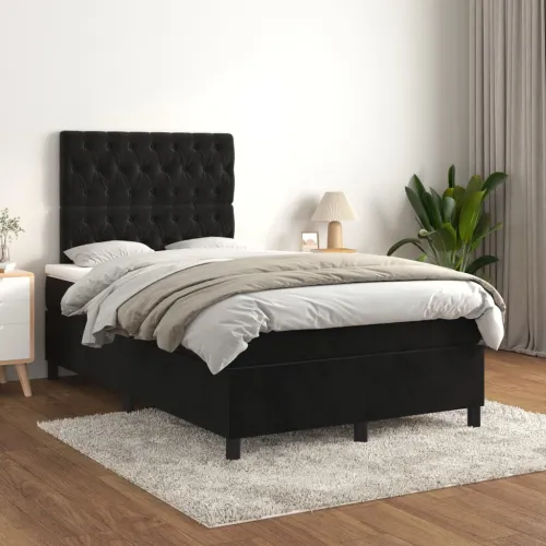 Box spring krevet s madracem crni 120 x 200 cm baršunasti - Crna 120 x 200 cm Dizajn s gumbima Cijena