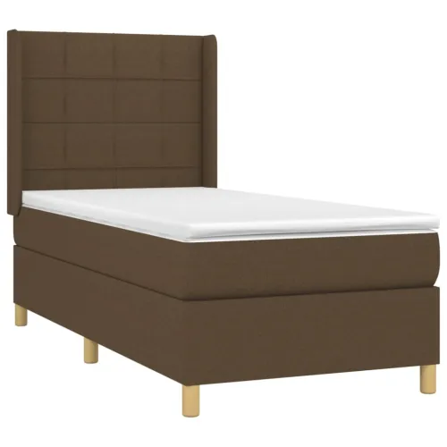 Boxspring - Krevet s oprugama i madracem tamnosmeđi 90 x 190 cm od tkanine - Tamno smeđa 90 x 190 cm Blok s kvadratima Tamno sme Cijena
