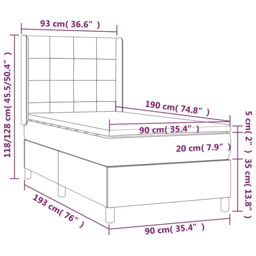 Boxspring - Krevet s oprugama i madracem tamnosmeđi 90 x 190 cm od tkanine - Tamno smeđa 90 x 190 cm Blok s kvadratima Tamno sme Cijena
