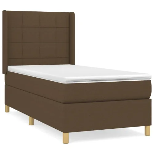 Boxspring - Krevet s oprugama i madracem tamnosmeđi 90 x 190 cm od tkanine - Tamno smeđa 90 x 190 cm Blok s kvadratima Tamno sme Cijena