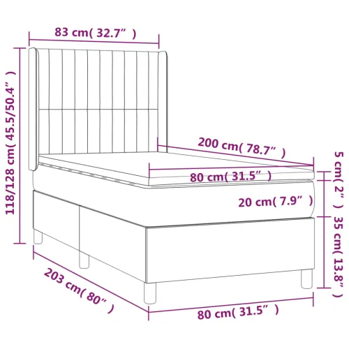 Box spring krevet s madracem svjetlosivi 80 x 200 cm baršunasti - Svjetlosiva 80 x 200 cm Okomite pruge Cijena