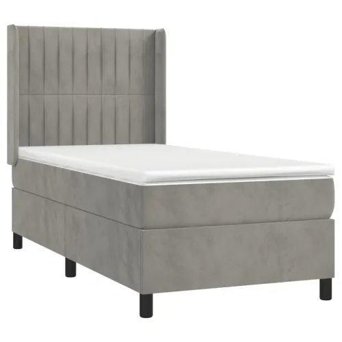 Box spring krevet s madracem svjetlosivi 80 x 200 cm baršunasti - Svjetlosiva 80 x 200 cm Okomite pruge Cijena