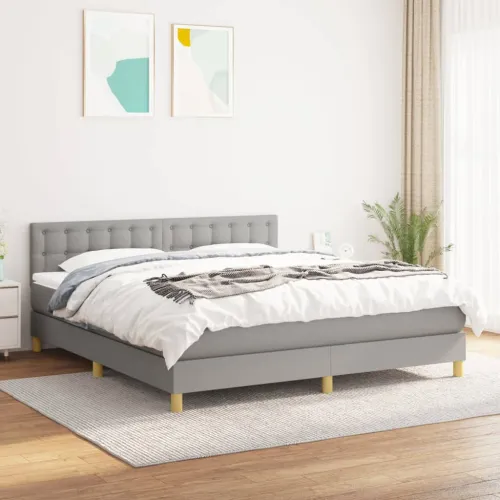 Boxspring - Krevet s oprugama i madracem svjetlosivi 180x200 cm od tkanine - Svjetlosiva 180 x 200 cm gumbi Svjetlosiva Cijena