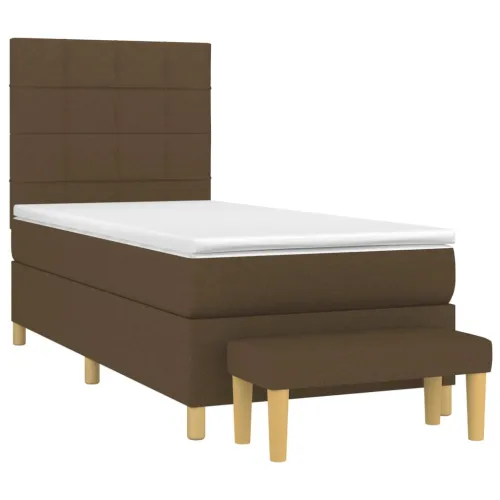 Boxspring - Krevet s oprugama i madracem tamnosmeđi 90 x 190 cm od tkanine - Tamno smeđa 90 x 190 cm Blok s kvadratima Tamno sme Cijena