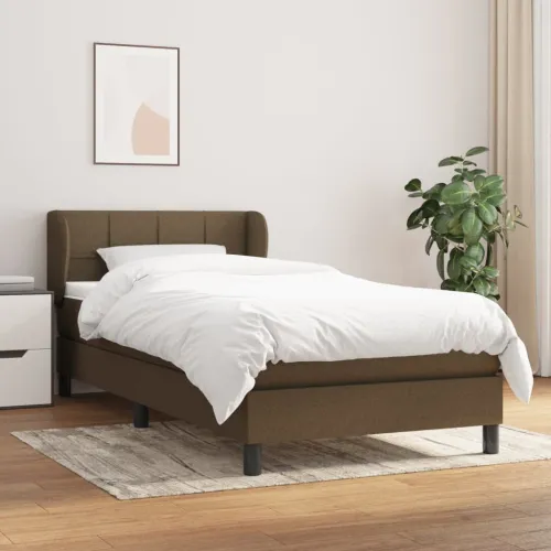 Boxspring - Krevet s oprugama i madracem tamnosmeđi 90 x 200 cm od tkanine - Tamno smeđa 90 x 200 cm Blok s kvadratima Tamno sme Cijena