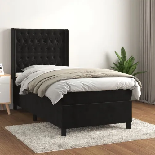 Box spring krevet s madracem crni 100x200 cm baršunasti - Crna 100 x 200 cm Dizajn s gumbima Cijena