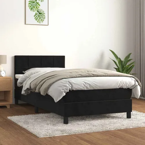Box spring krevet s madracem crni 100x200 cm baršunasti - Crna 100 x 200 cm Blok s kvadratima Cijena