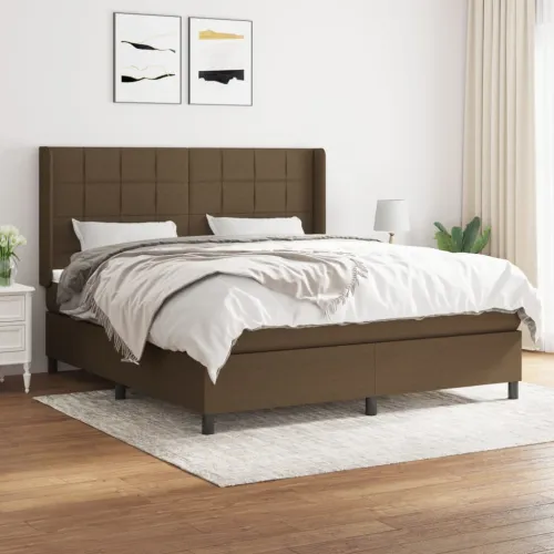 Boxspring - Krevet s oprugama i madracem tamnosmeđi 180x200 cm tkanina - Tamno smeđa 180 x 200 cm Blok s kvadratima Tamno smeđa Cijena