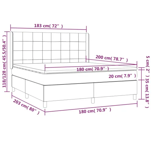 Krevet box spring s madracem LED tamnosmeđi 180x200 cm tkanina - Tamno smeđa 180 x 200 cm Blok s kvadratima Tamno smeđa Cijena