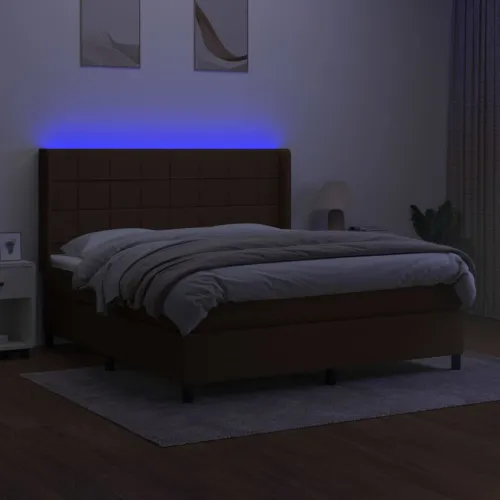 Krevet box spring s madracem LED tamnosmeđi 180x200 cm tkanina - Tamno smeđa 180 x 200 cm Blok s kvadratima Tamno smeđa Cijena