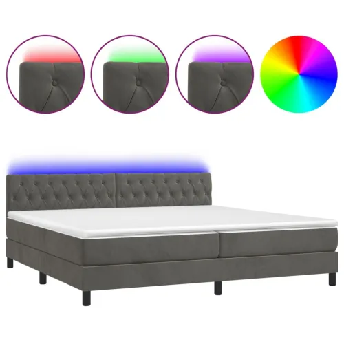 Krevet box spring s madracem LED tamnosivi 200x200 cm baršun - Tamno siva 200 x 200 cm Dizajn s gumbima Cijena