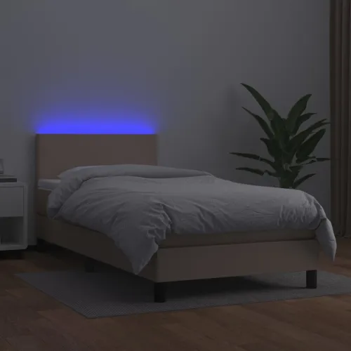 Krevet box spring madrac LED cappuccino 90x200cm umjetna koža - Boja cappuccina 90 x 200 cm Gladak dizajn Boja cappuccina Cijena
