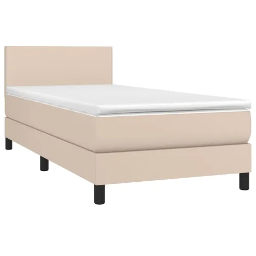 Krevet box spring madrac LED cappuccino 90x200cm umjetna koža - Boja cappuccina 90 x 200 cm Gladak dizajn Boja cappuccina Cijena