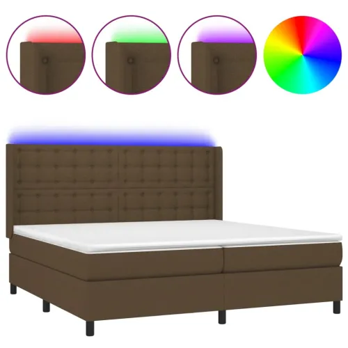 Krevet box spring s madracem LED tamnosmeđi 200x200 cm tkanina - Tamno smeđa 200 x 200 cm gumbi Tamno smeđa Cijena