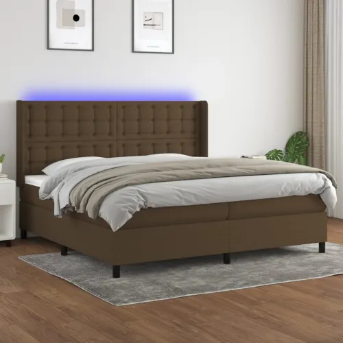 Krevet box spring s madracem LED tamnosmeđi 200x200 cm tkanina - Tamno smeđa 200 x 200 cm gumbi Tamno smeđa Cijena