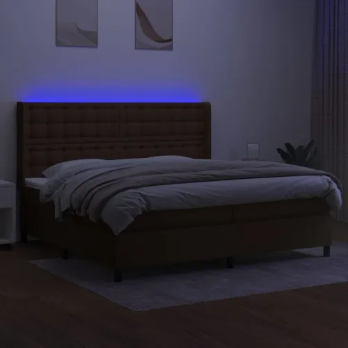 Krevet box spring s madracem LED tamnosmeđi 200x200 cm tkanina - Tamno smeđa 200 x 200 cm gumbi Tamno smeđa Cijena