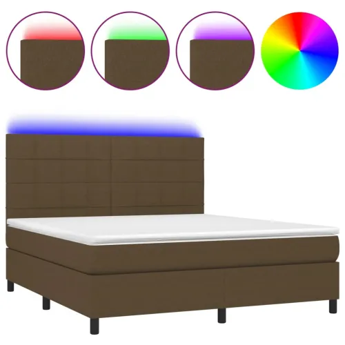 Krevet box spring s madracem LED tamnosmeđi 180x200 cm tkanina - Tamno smeđa 180 x 200 cm Blok s kvadratima Tamno smeđa Cijena