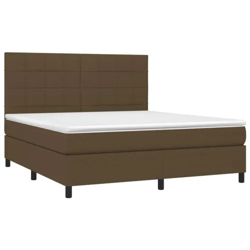 Krevet box spring s madracem LED tamnosmeđi 180x200 cm tkanina - Tamno smeđa 180 x 200 cm Blok s kvadratima Tamno smeđa Cijena