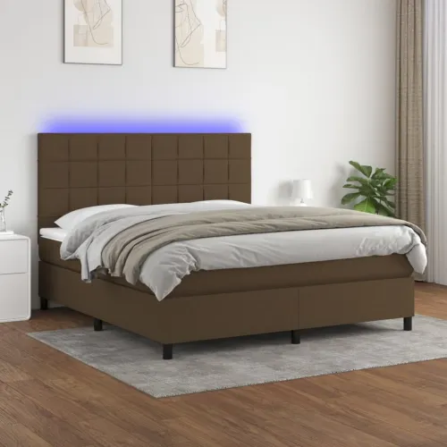 Krevet box spring s madracem LED tamnosmeđi 180x200 cm tkanina - Tamno smeđa 180 x 200 cm Blok s kvadratima Tamno smeđa Cijena