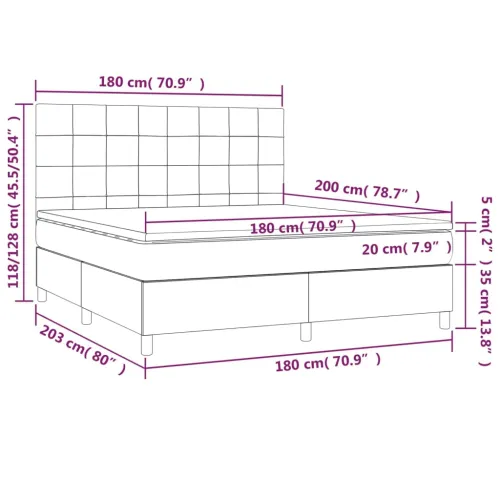 Krevet box spring s madracem LED tamnosmeđi 180x200 cm tkanina - Tamno smeđa 180 x 200 cm Blok s kvadratima Tamno smeđa Cijena