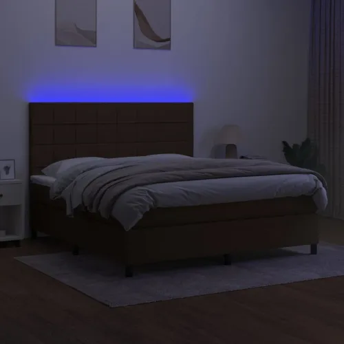 Krevet box spring s madracem LED tamnosmeđi 180x200 cm tkanina - Tamno smeđa 180 x 200 cm Blok s kvadratima Tamno smeđa Cijena