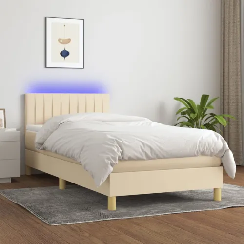 Krevet box spring s madracem LED krem 90x200 cm od tkanine - Krema 90 x 200 cm Okomite pruge Krema Cijena