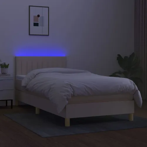 Krevet box spring s madracem LED krem 90x200 cm od tkanine - Krema 90 x 200 cm Okomite pruge Krema Cijena