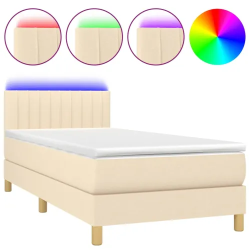 Krevet box spring s madracem LED krem 90x200 cm od tkanine - Krema 90 x 200 cm Okomite pruge Krema Cijena