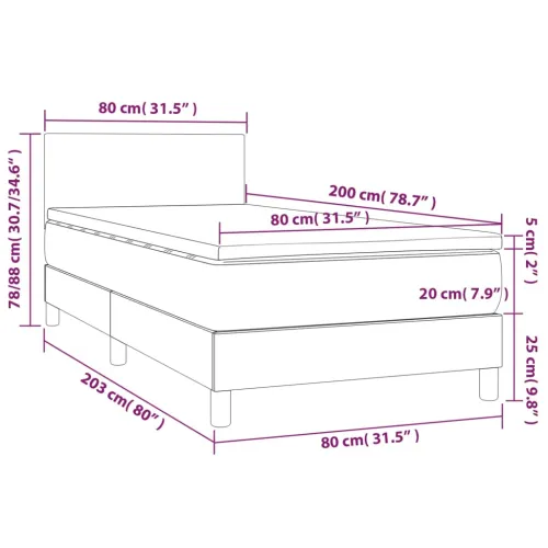 Krevet box spring s madracem LED sivi 80x200 cm od umjetne kože - Siva 80 x 200 cm Gladak dizajn Siva Cijena