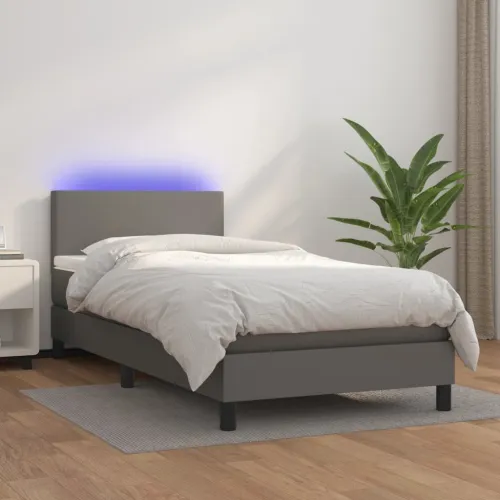 Krevet box spring s madracem LED sivi 80x200 cm od umjetne kože - Siva 80 x 200 cm Gladak dizajn Siva Cijena