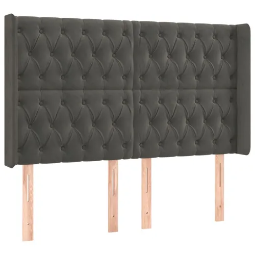 Krevet box spring s madracem LED tamnosivi 160x200 cm baršun - Tamno siva 160 x 200 cm Dizajn s gumbima Cijena