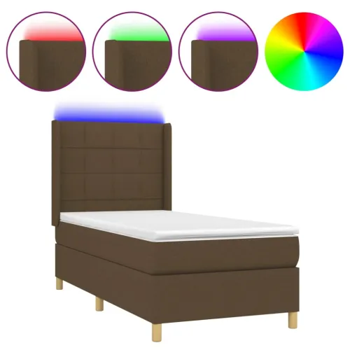 Krevet box spring s madracem LED tamnosmeđi 90x190 cm tkanina - Tamno smeđa 90 x 190 cm Blok s kvadratima Tamno smeđa Cijena