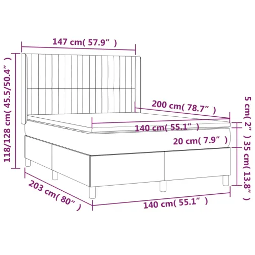 Krevet box spring s madracem LED tamnosmeđi 140x200 cm tkanina - Tamno smeđa 140 x 200 cm Okomite pruge Tamno smeđa Cijena