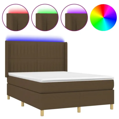 Krevet box spring s madracem LED tamnosmeđi 140x200 cm tkanina - Tamno smeđa 140 x 200 cm Okomite pruge Tamno smeđa Cijena