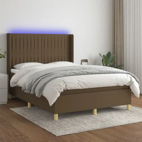 Krevet box spring s madracem LED tamnosmeđi 140x200 cm tkanina - Tamno smeđa 140 x 200 cm Okomite pruge Tamno smeđa Cijena