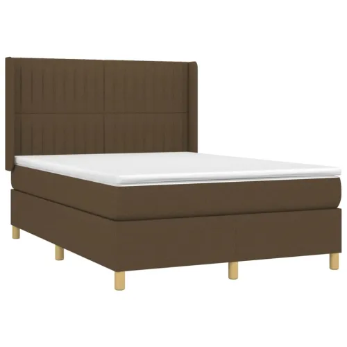 Krevet box spring s madracem LED tamnosmeđi 140x200 cm tkanina - Tamno smeđa 140 x 200 cm Okomite pruge Tamno smeđa Cijena