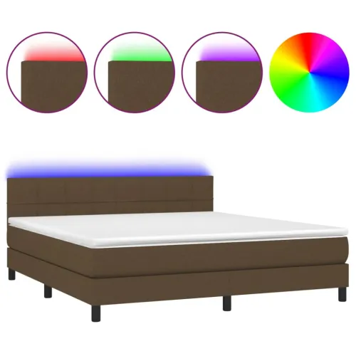 Krevet box spring s madracem LED tamnosmeđi 160x200 cm tkanina - Tamno smeđa 160 x 200 cm Blok s kvadratima Tamno smeđa Cijena