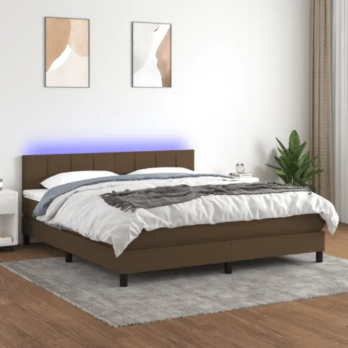 Krevet box spring s madracem LED tamnosmeđi 160x200 cm tkanina - Tamno smeđa 160 x 200 cm Blok s kvadratima Tamno smeđa Cijena