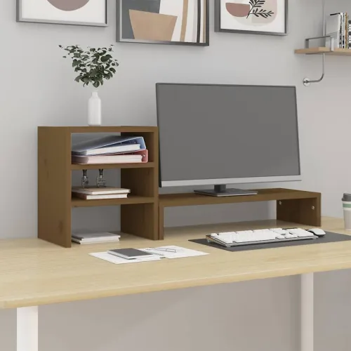 Stalak za monitor boja meda 81 x 20 x 30 cm od masivne borovine - boja meda Boja meda Cijena