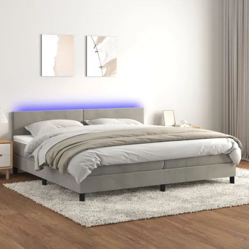 Krevet box spring s madracem LED svjetlosivi 200x200 cm baršun - Svjetlosiva 200 x 200 cm Gladak dizajn Cijena