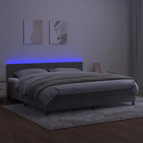 Krevet box spring s madracem LED svjetlosivi 200x200 cm baršun - Svjetlosiva 200 x 200 cm Gladak dizajn Cijena