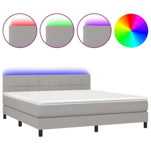 Krevet box spring s madracem LED svjetlosivi 160x200 cm tkanina - Svjetlosiva 160 x 200 cm Blok s kvadratima Svjetlosiva Cijena