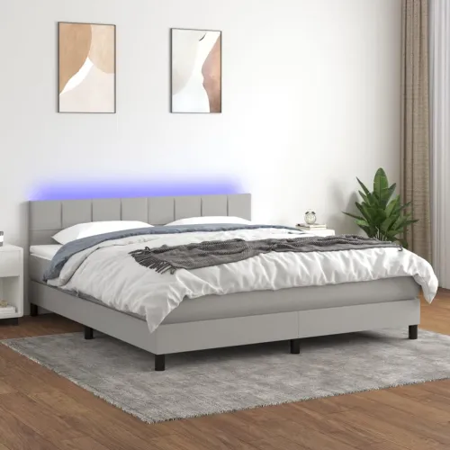 Krevet box spring s madracem LED svjetlosivi 160x200 cm tkanina - Svjetlosiva 160 x 200 cm Blok s kvadratima Svjetlosiva Cijena