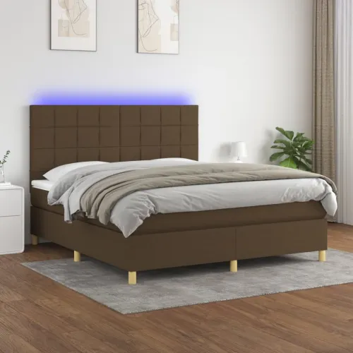Krevet box spring s madracem LED tamnosmeđi 160x200 cm tkanina - Tamno smeđa 160 x 200 cm Blok s kvadratima Tamno smeđa Cijena