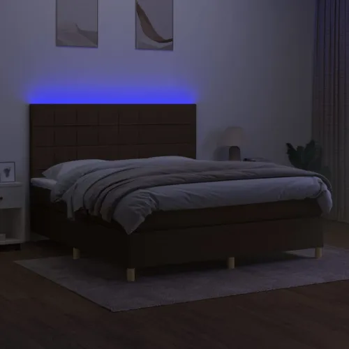 Krevet box spring s madracem LED tamnosmeđi 160x200 cm tkanina - Tamno smeđa 160 x 200 cm Blok s kvadratima Tamno smeđa Cijena