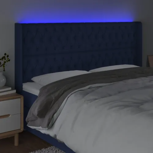 LED uzglavlje plavo 203 x 16 x 118/128 cm od tkanine - Plava 203 x 16 x 118/128 cm Cijena