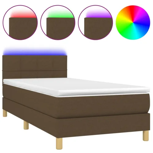 Krevet box spring s madracem LED tamnosmeđi 90x200 cm tkanina - Tamno smeđa 90 x 200 cm Blok s kvadratima Tamno smeđa Cijena