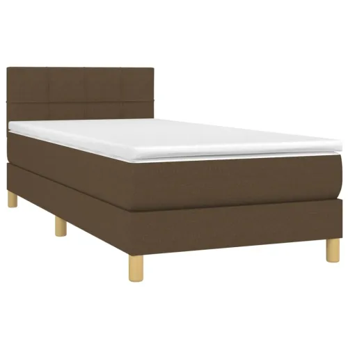 Krevet box spring s madracem LED tamnosmeđi 90x200 cm tkanina - Tamno smeđa 90 x 200 cm Blok s kvadratima Tamno smeđa Cijena