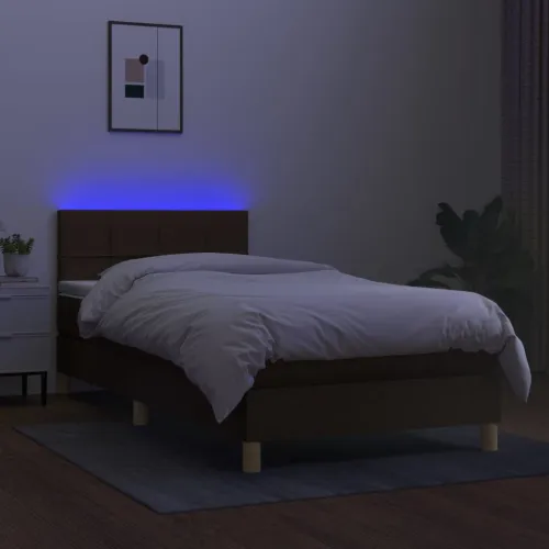 Krevet box spring s madracem LED tamnosmeđi 90x200 cm tkanina - Tamno smeđa 90 x 200 cm Blok s kvadratima Tamno smeđa Cijena